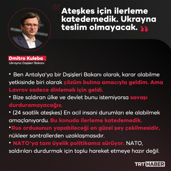 Ukrayna Dışişleri Bakanı Kuleba: Ateşkeste ilerleme sağlayamadık